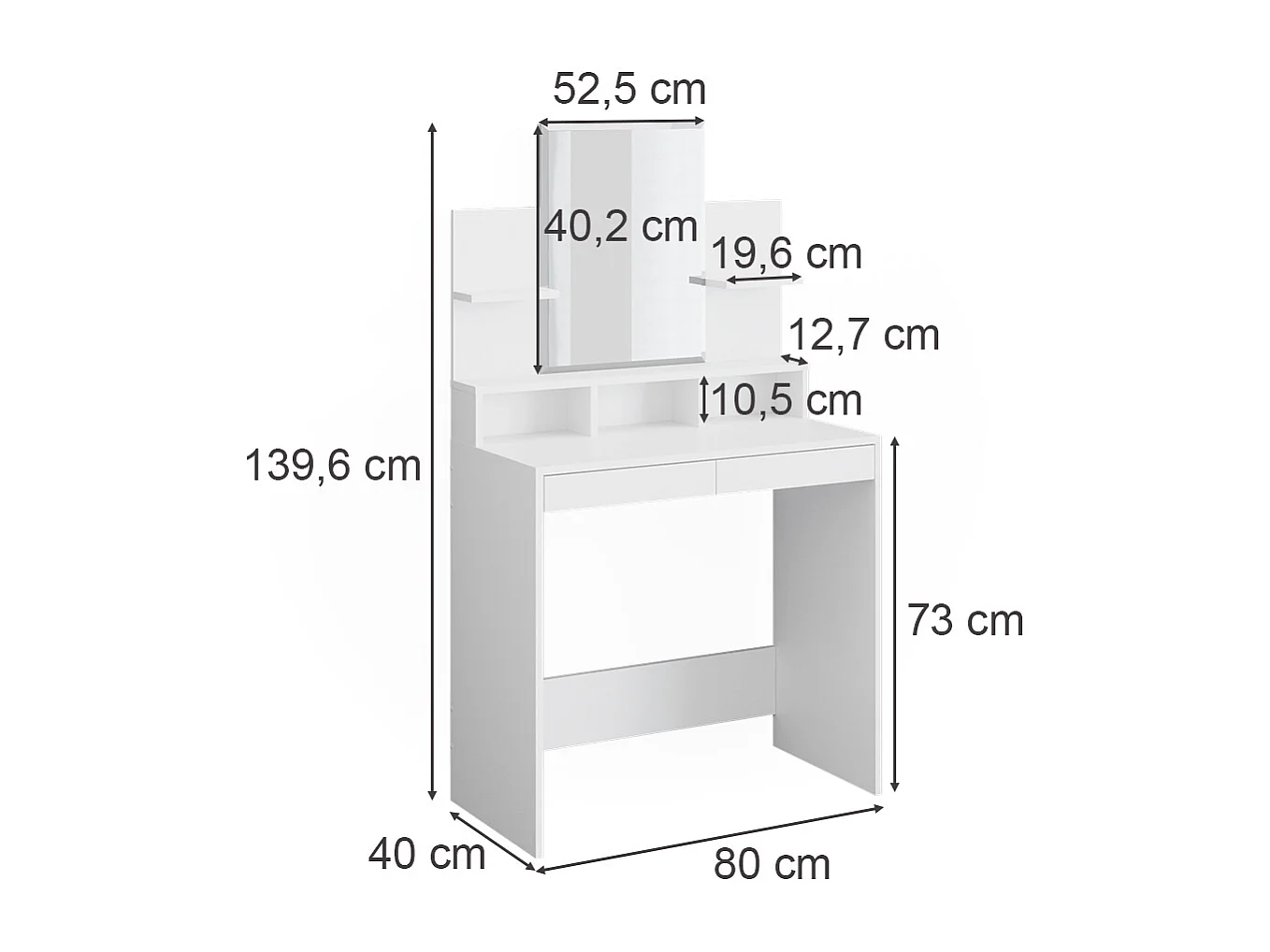 Coiffeuse blanc 80x40x139.6 ania