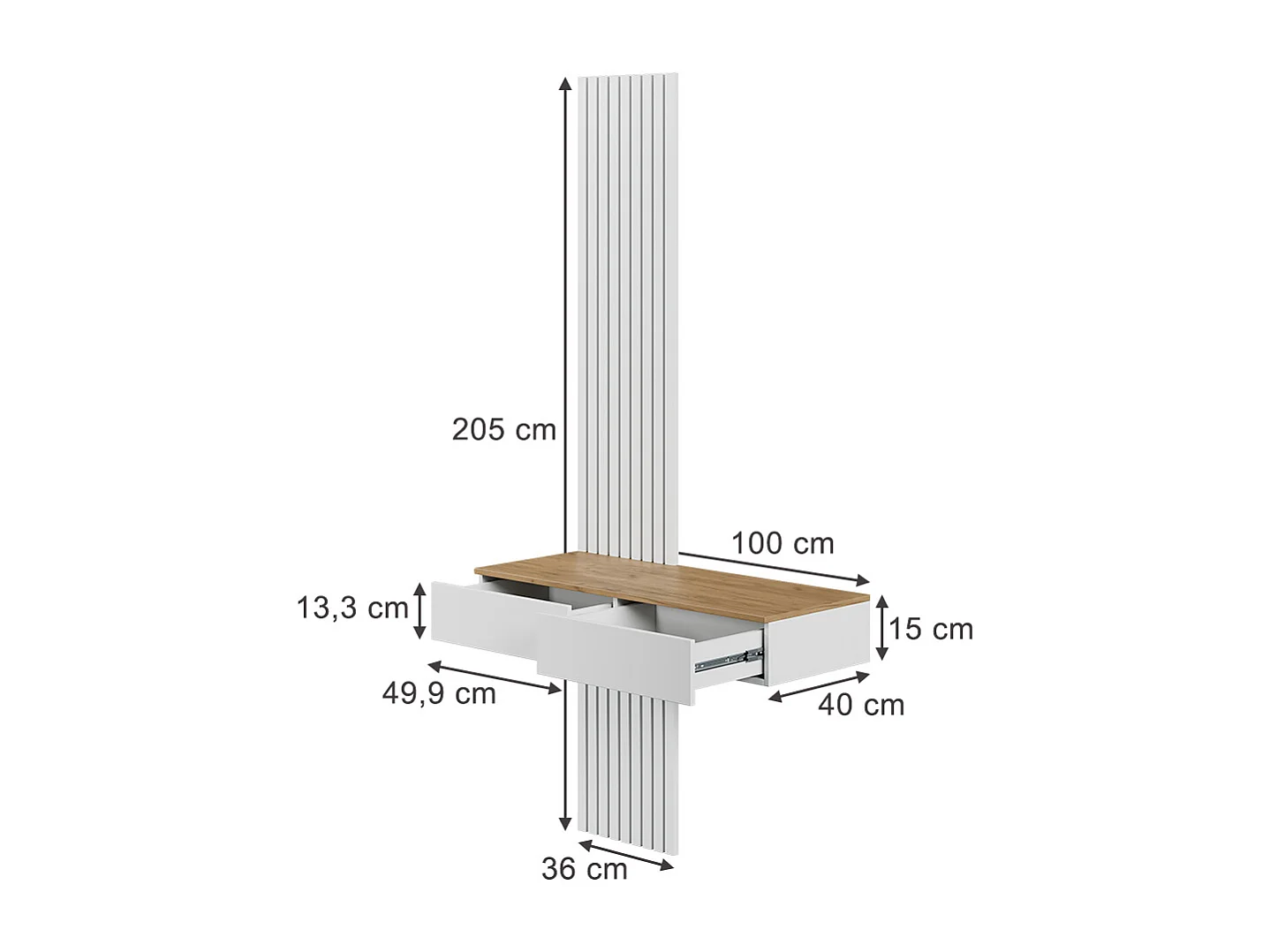 Mesa de maquillaje blanco/roble 100x40x205 melina