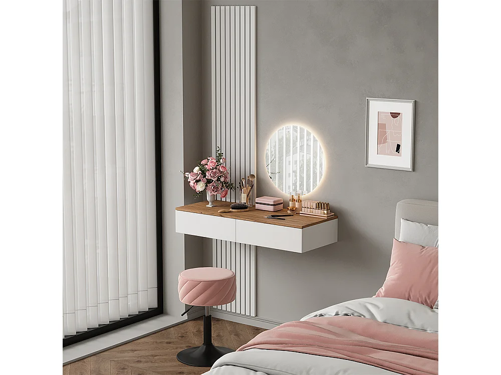 Coiffeuse blanc/chêne 100x40x205 melina