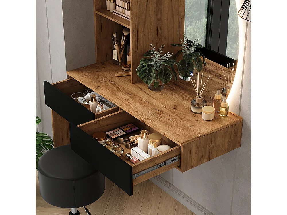 Tocador roble/negro 100x40x155 melora