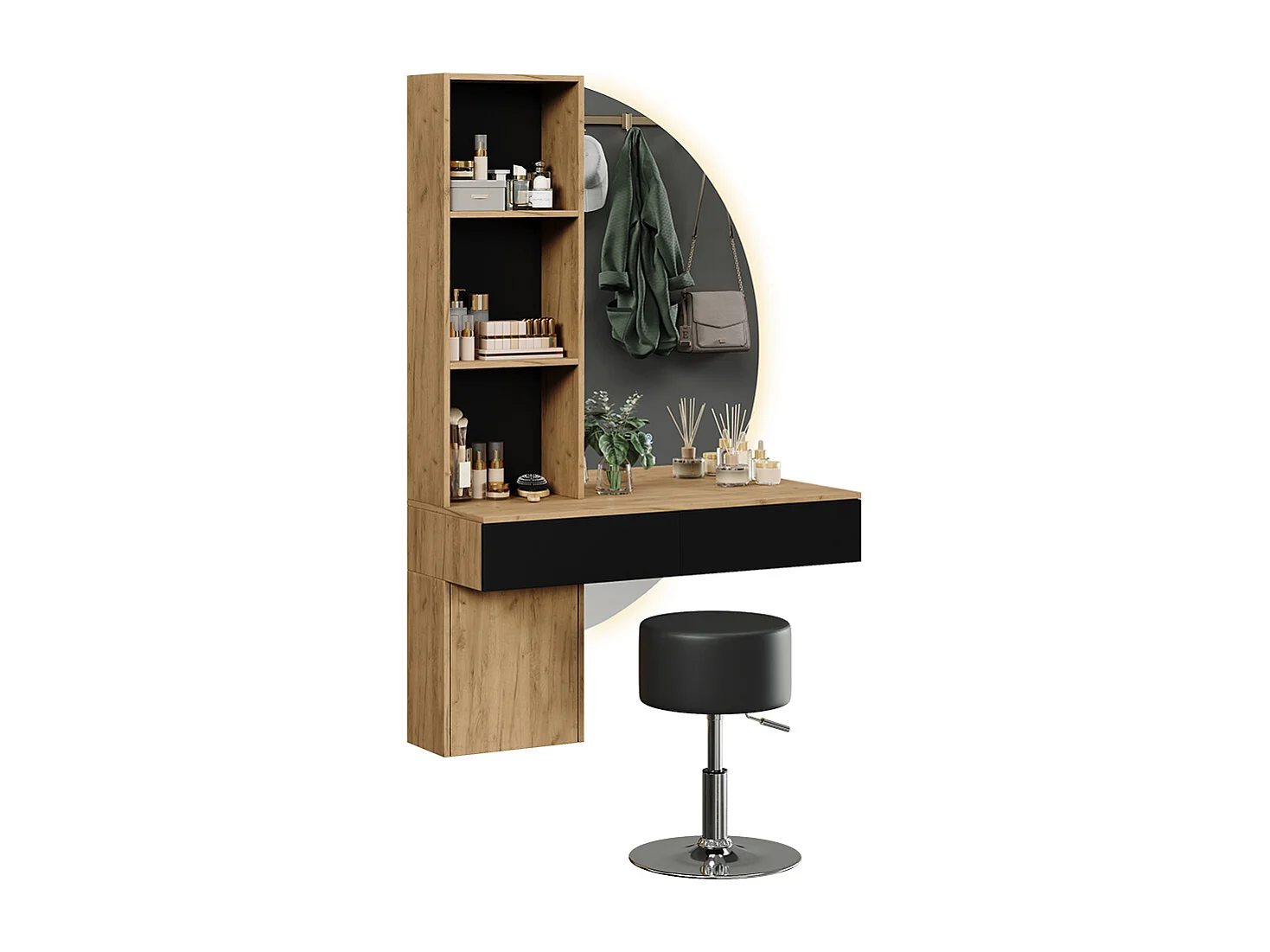 Tocador roble/negro 100x40x155 melora