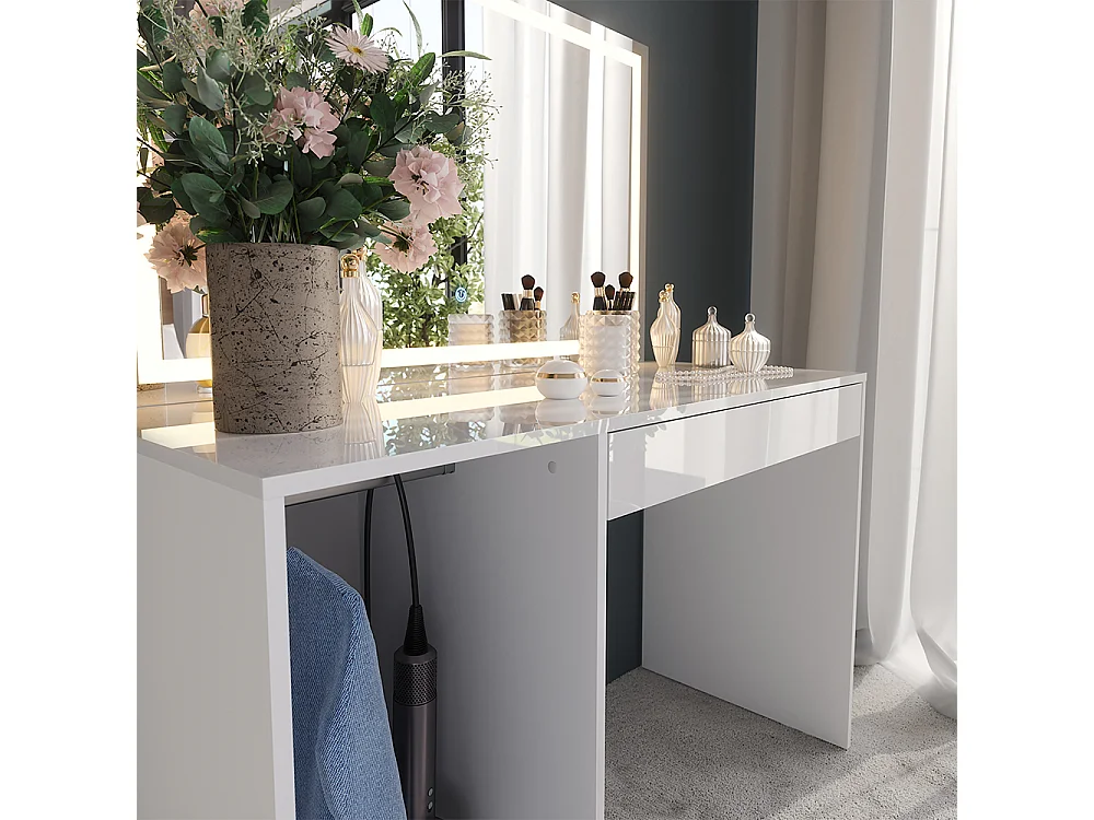 Stół toaletowy biały/biały wysoki połysk 119.8x50.1x76 sherry