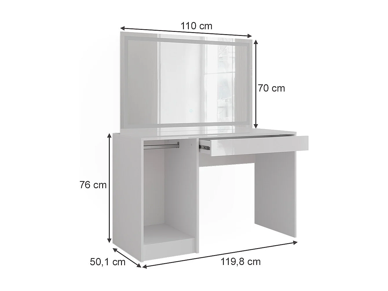 Coiffeuse blanc/blanc brillant 119.8x50.1x76 sherry