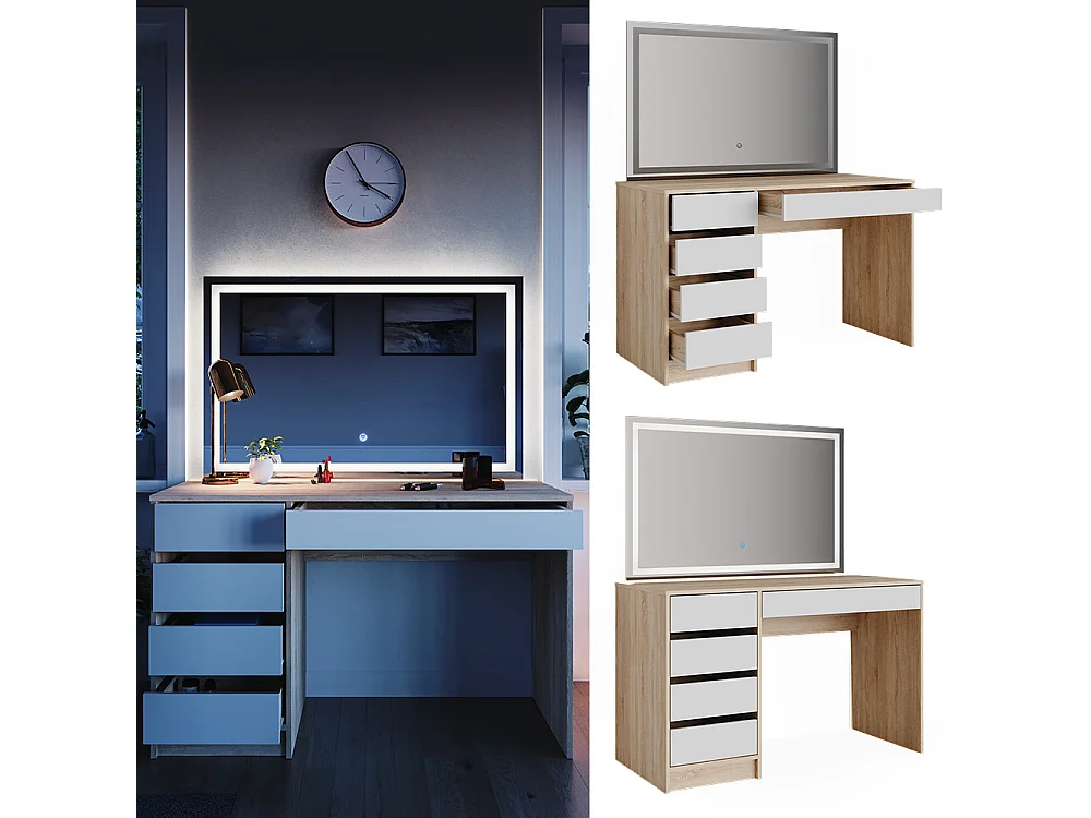 Coiffeuse blanc/sonoma 120x55x75 sherry