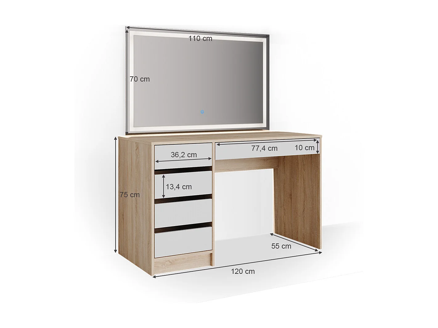 Coiffeuse blanc/sonoma 120x55x75 sherry