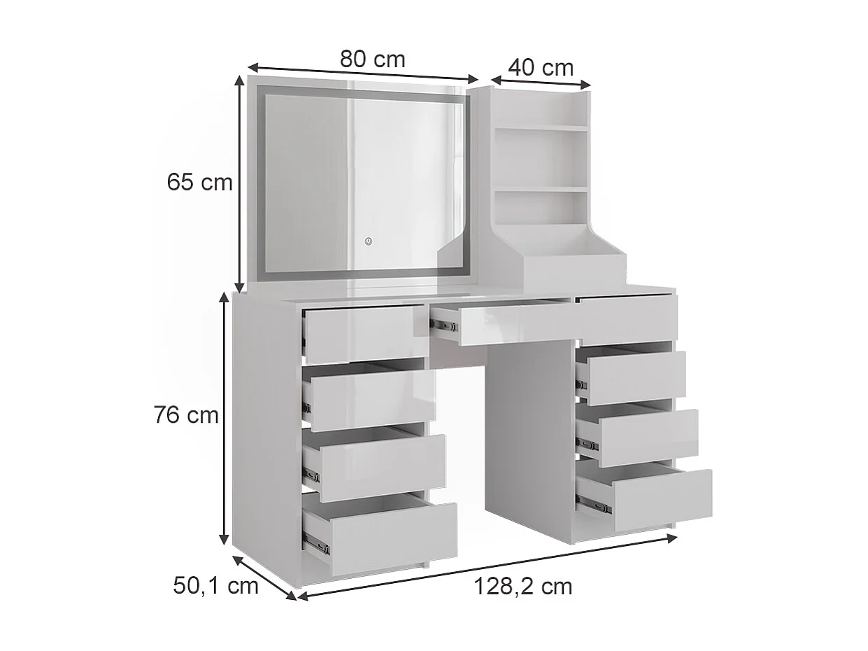 Vanity table white/white high gloss 128.2x50.1x76 sherry