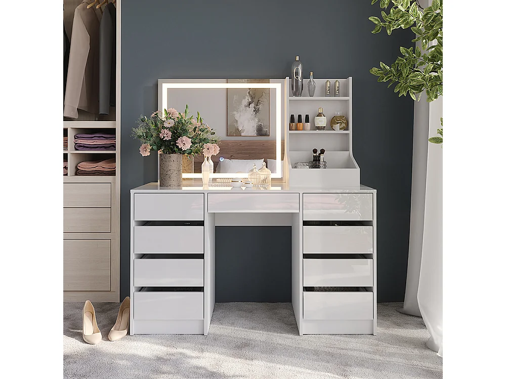 Vanity table white/white high gloss 128.2x50.1x76 sherry