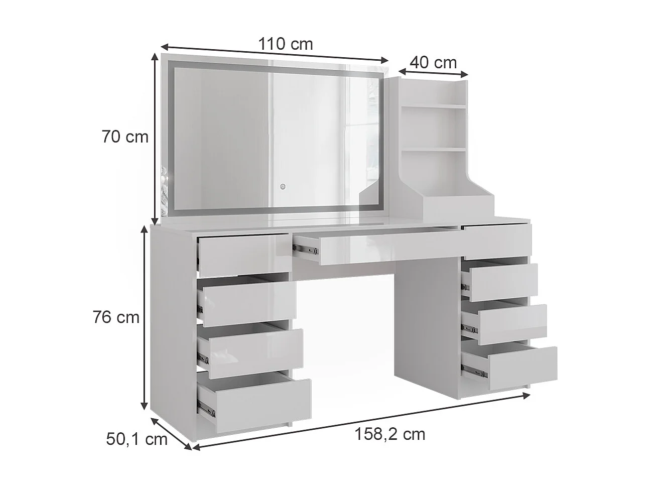Kaptafel met licht wit/wit hoogglans 158.2x50.1x76 sherry