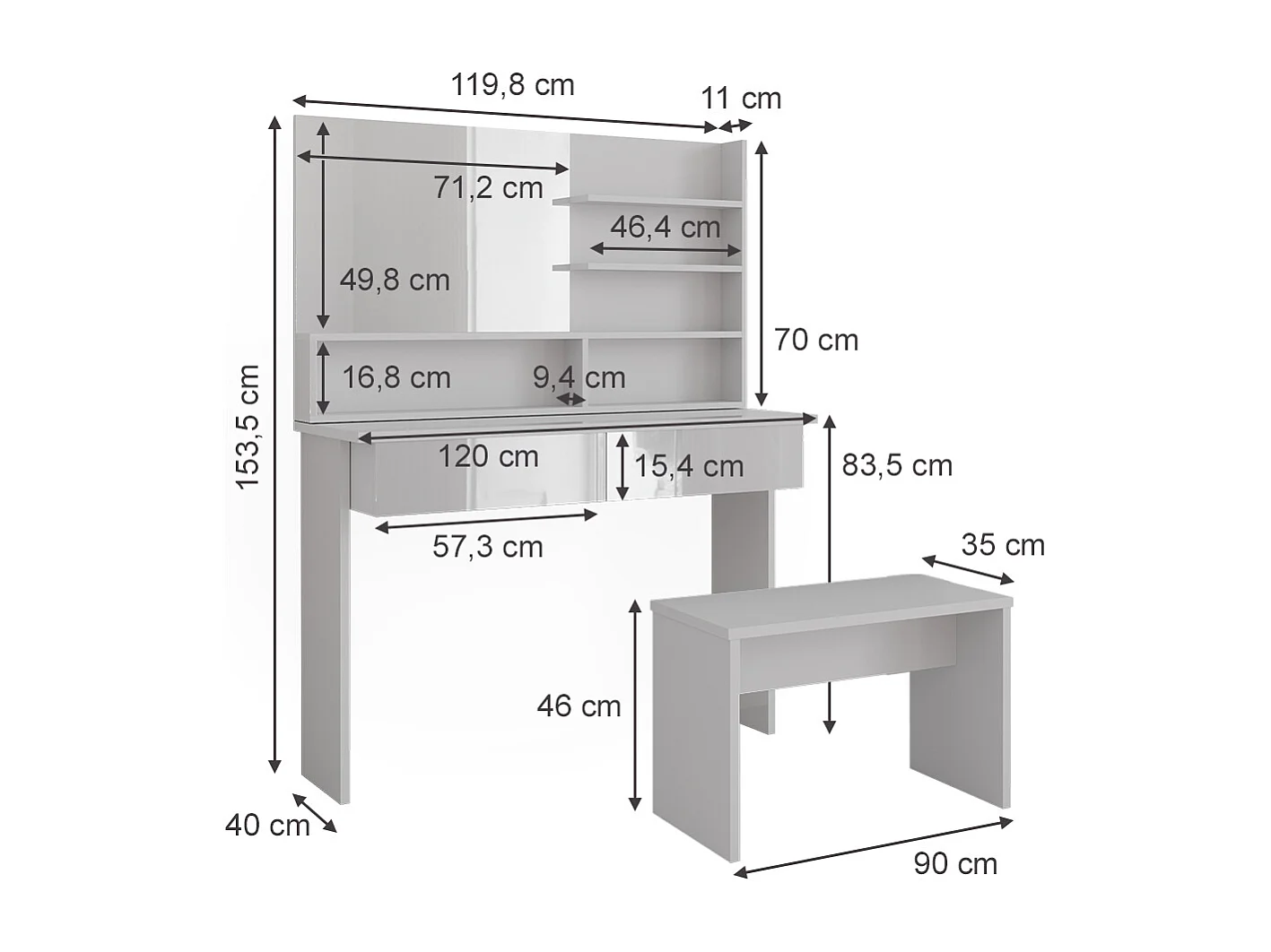 Coiffeuse blanc 120x40x83.5 azur
