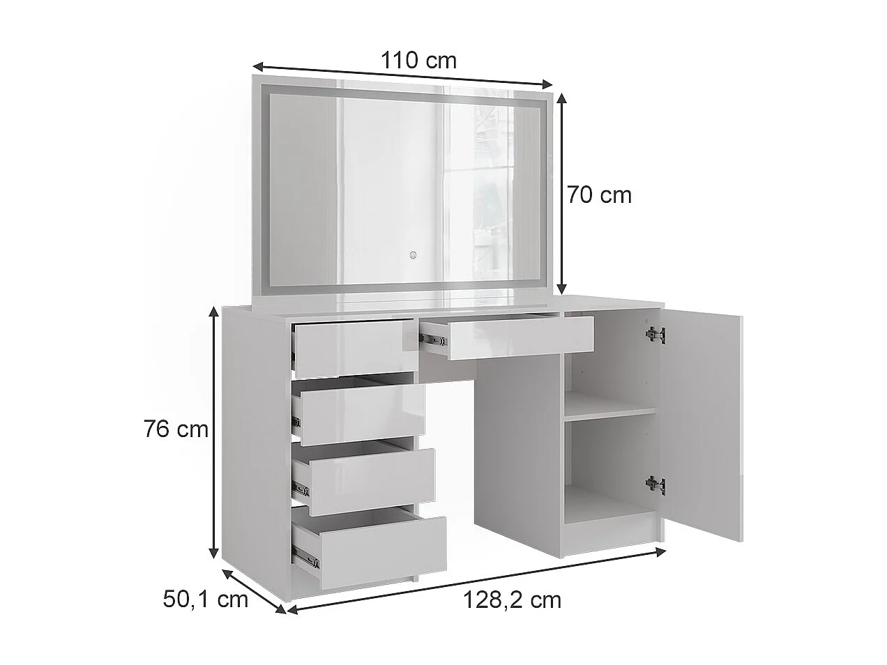 Kaptafel met licht wit/wit hoogglans 128.2x50.1x76 sherry