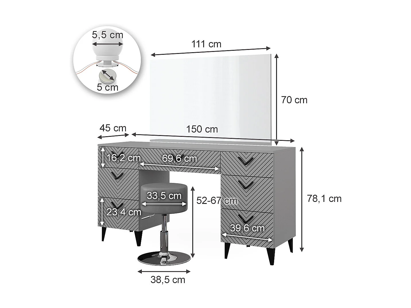 Coiffeuse gris 150x45x78.1 anett
