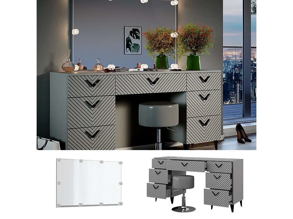 Vanity table grey 150x45x78.1 anett