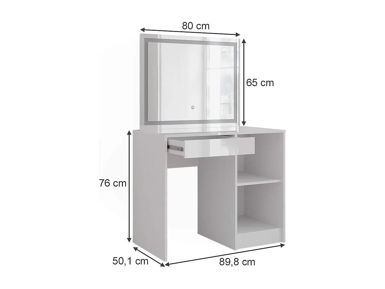 Schminktisch weiß/weiß hochglanz 89.8x50.1x76 sherry
