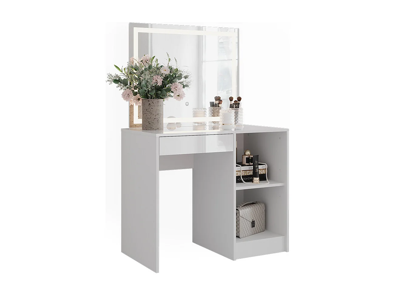 Schminktisch weiß/weiß hochglanz 89.8x50.1x76 sherry