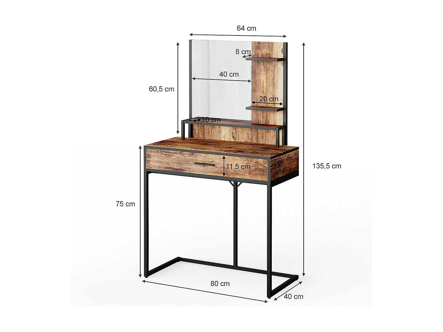 Tocador madera antigua 80x40x135.5 fyrk