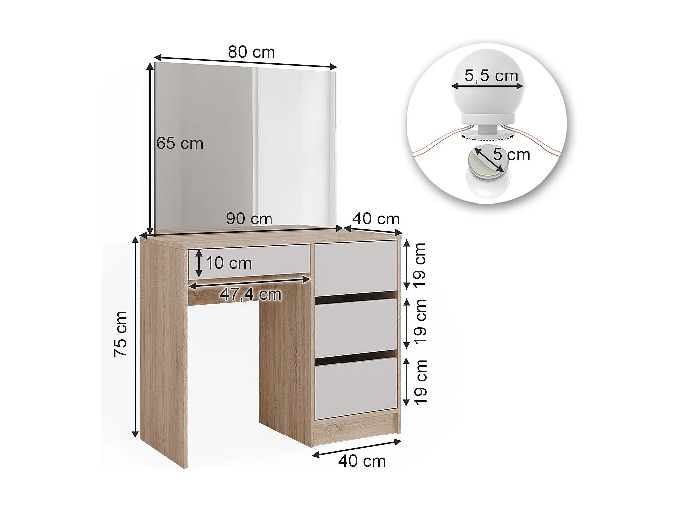 Coiffeuse sonoma 90x40x75 sherry