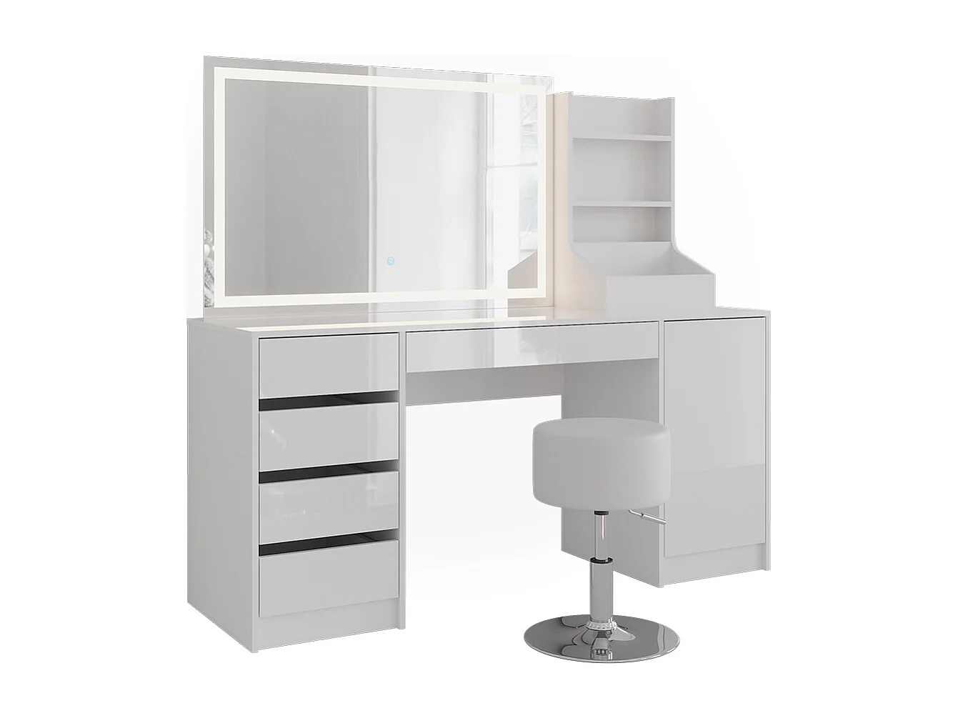 Kaptafel set met kruk wit/wit hoogglans 158.2x50.1x76 sherry