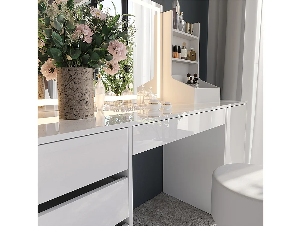 Kaptafel set met kruk wit/wit hoogglans 158.2x50.1x76 sherry