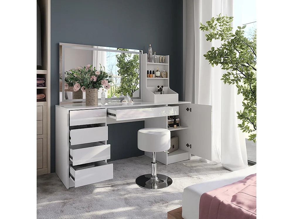 Kaptafel set met kruk wit/wit hoogglans 158.2x50.1x76 sherry