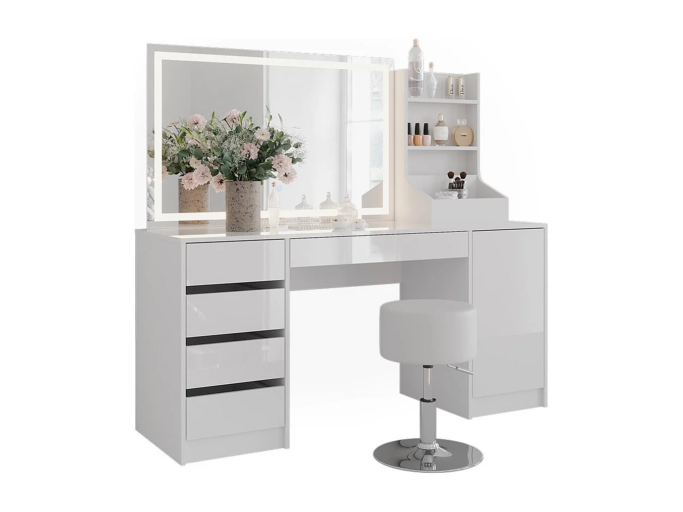 Kaptafel set met kruk wit/wit hoogglans 158.2x50.1x76 sherry