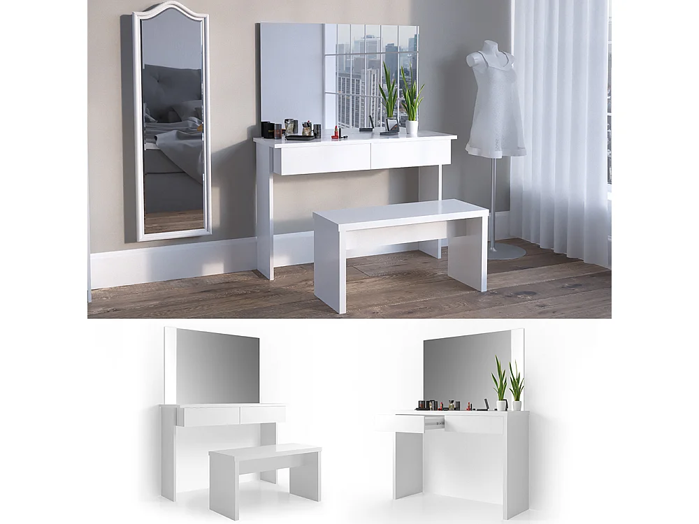 Coiffeuse blanc 120x40x83 azur