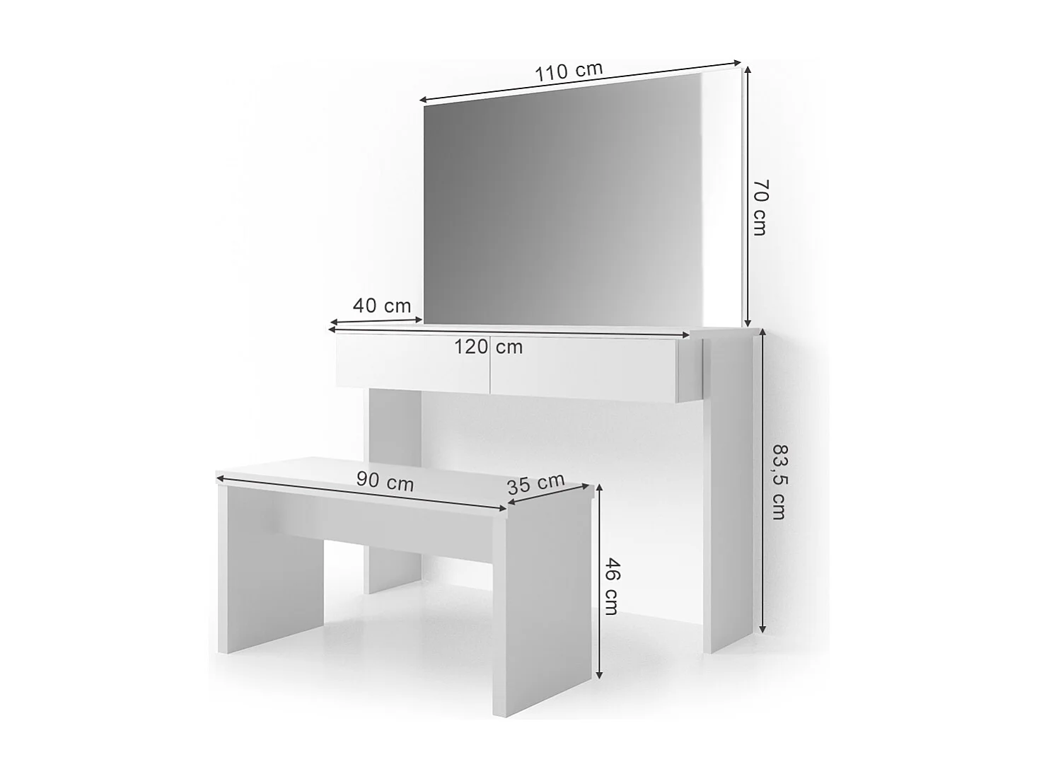 Coiffeuse blanc 120x40x83 azur