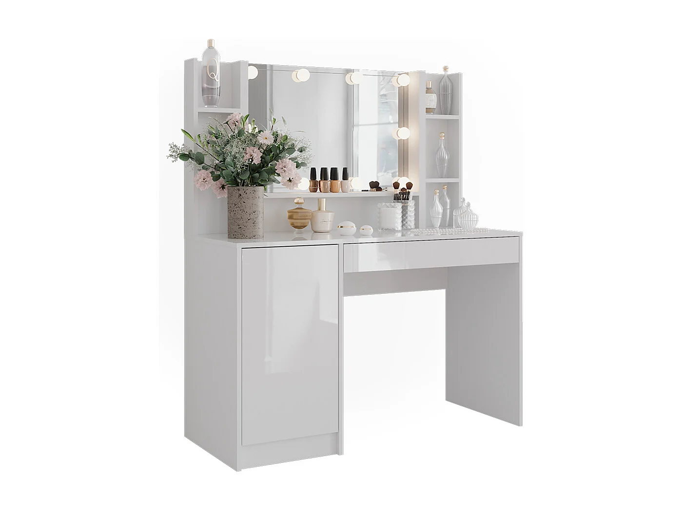 Schminktisch weiß/weiß hochglanz 119.8x50.1x76 sherry