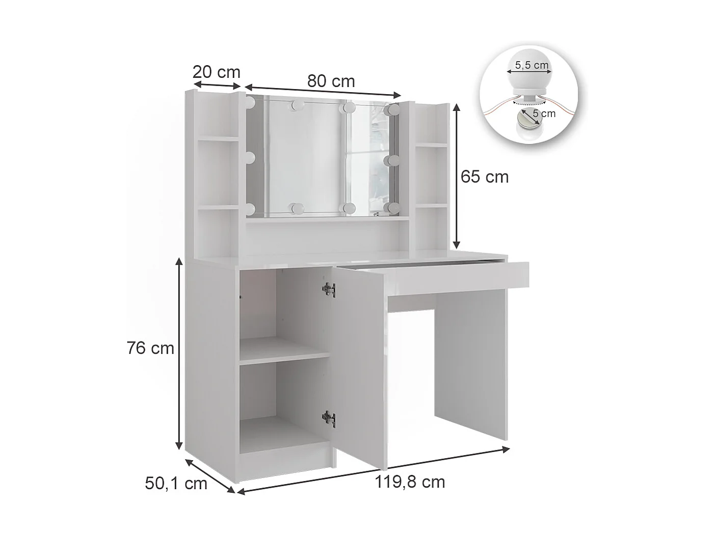 Coiffeuse blanc/blanc brillant 119.8x50.1x76 sherry