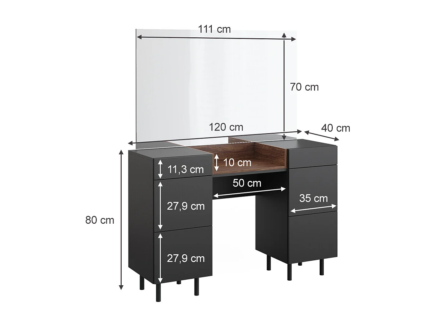 Coiffeuse anthracite 120x40x80 anika