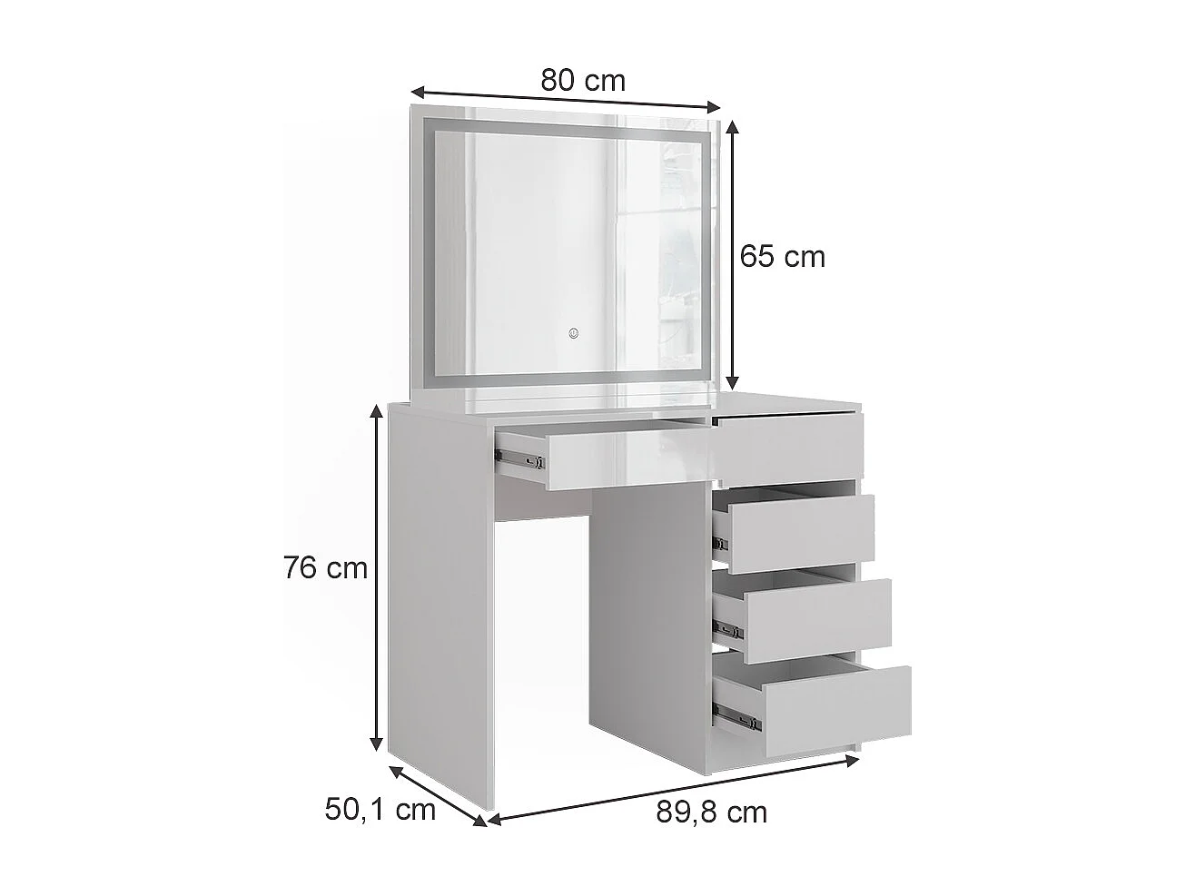 Vanity table white/white high gloss 89.8x50.1x76 sherry