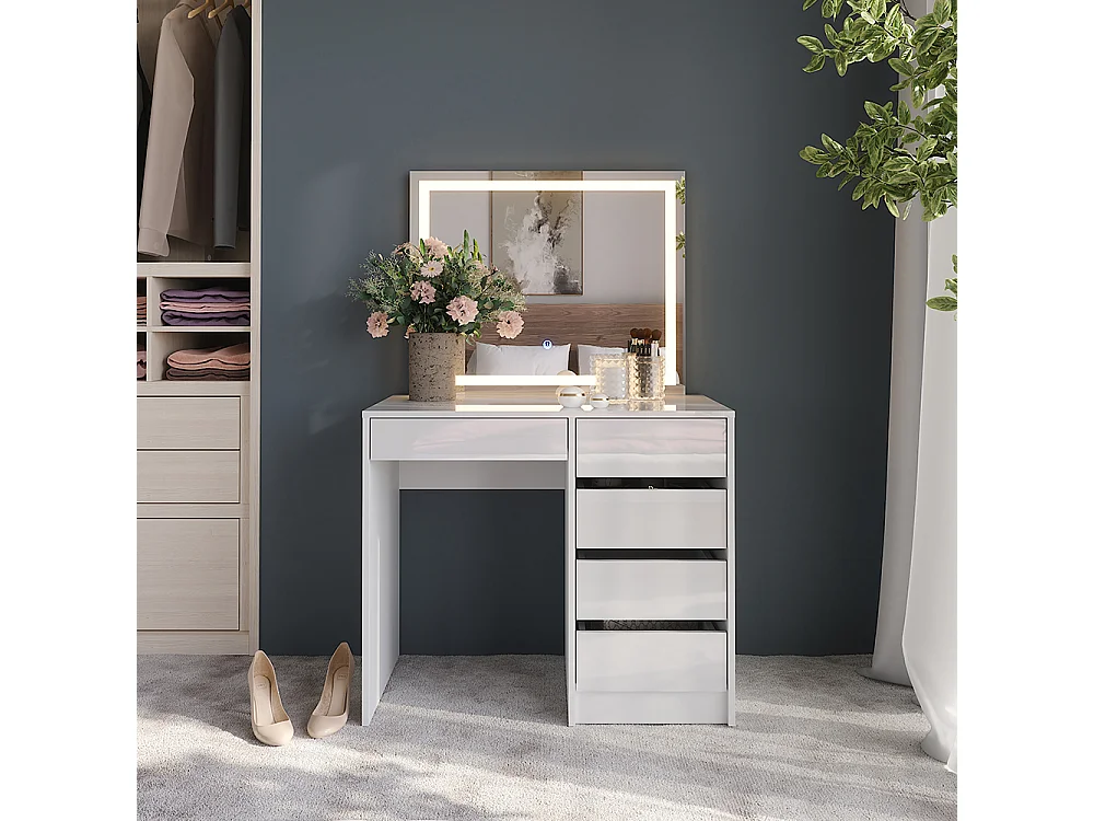 Vanity table white/white high gloss 89.8x50.1x76 sherry