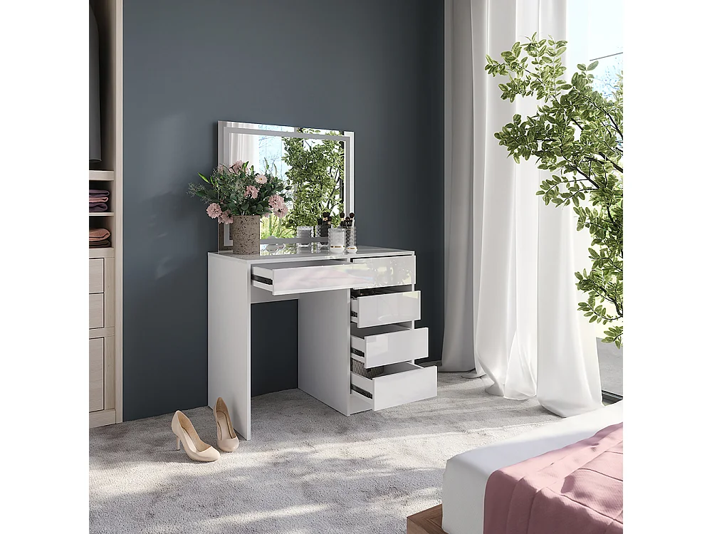 Vanity table white/white high gloss 89.8x50.1x76 sherry