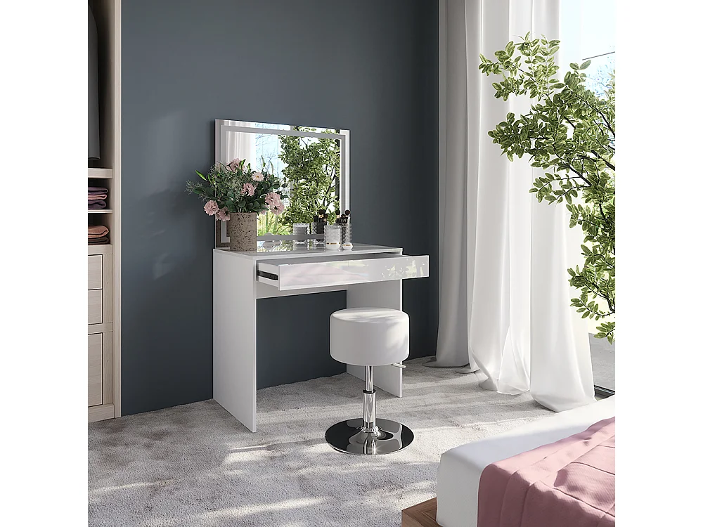 Schminktisch weiß/weiß hochglanz 81.4x50.1x76 sherry