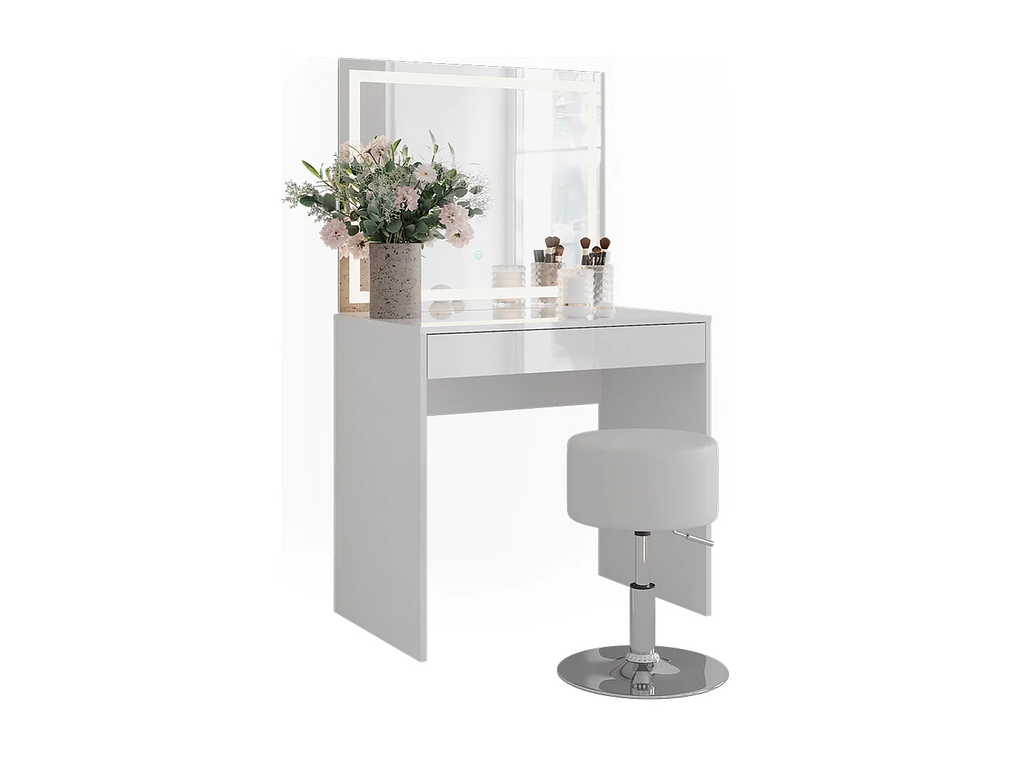 Schminktisch weiß/weiß hochglanz 81.4x50.1x76 sherry