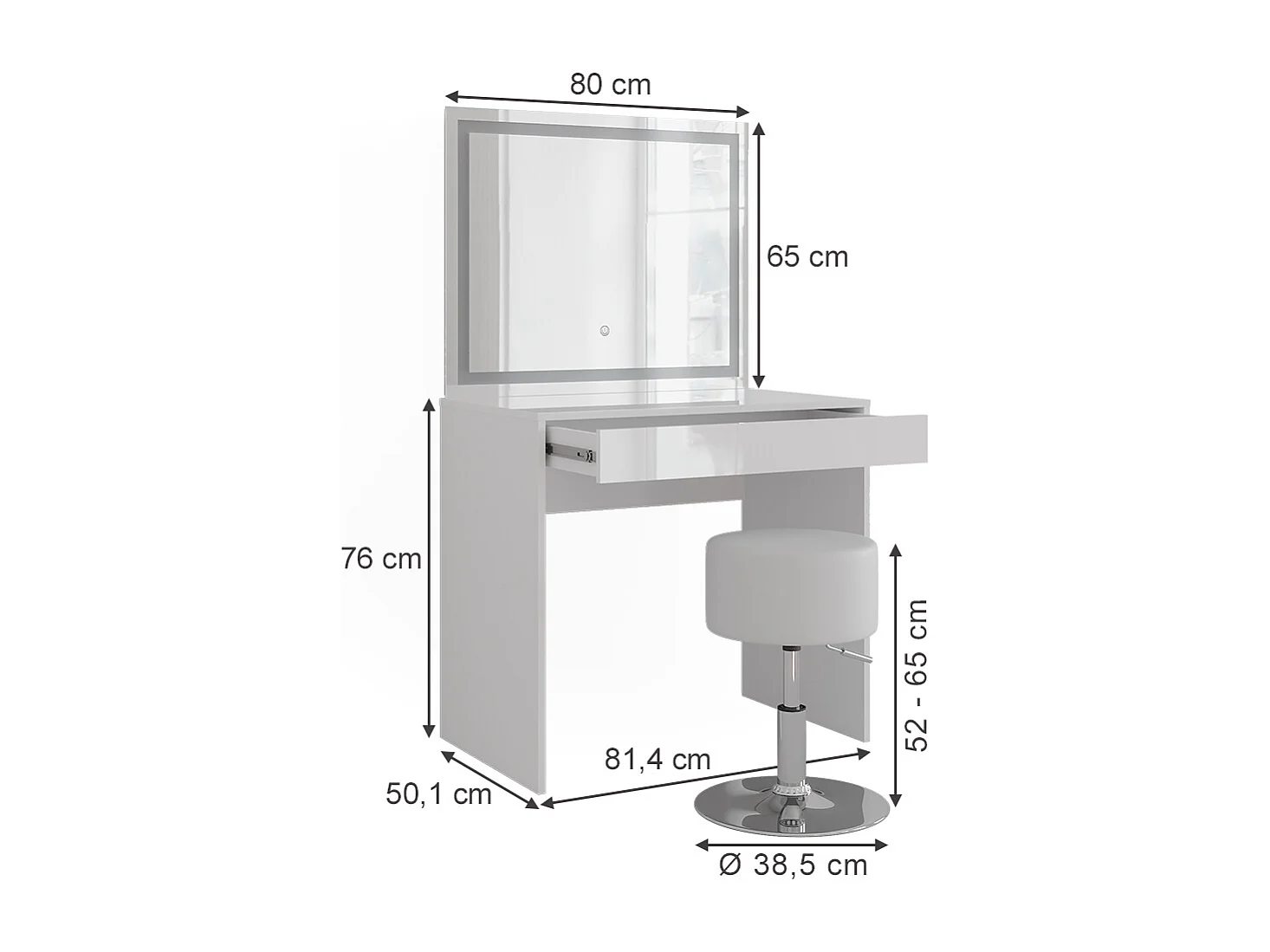 Coiffeuse blanc/blanc brillant 81.4x50.1x76 sherry