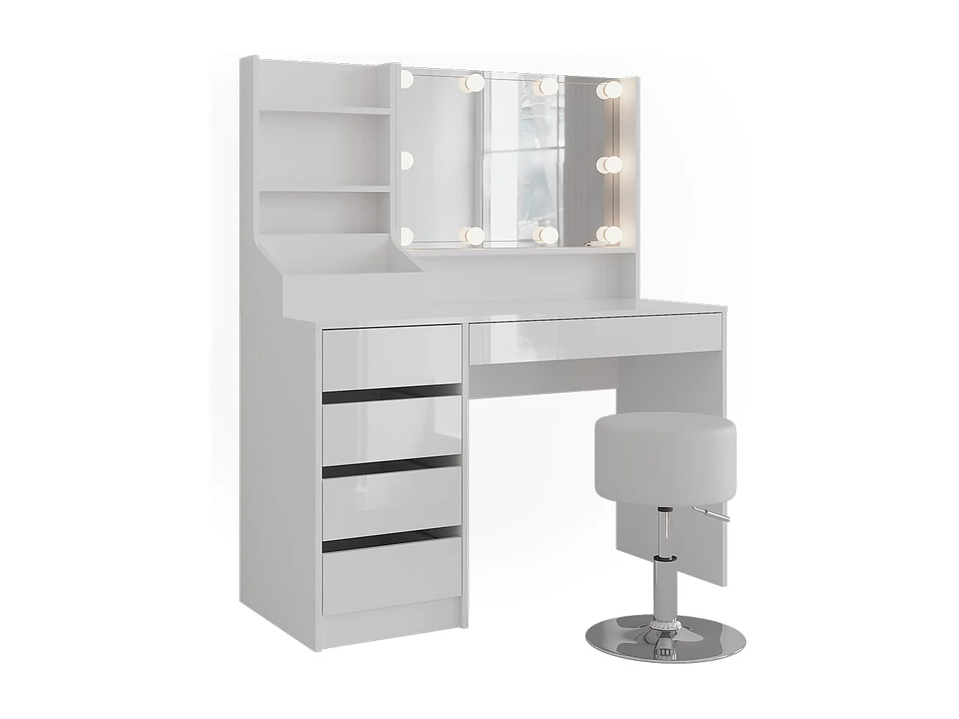 Kaptafel set met kruk wit/wit hoogglans 119.8x50.1x76 sherry