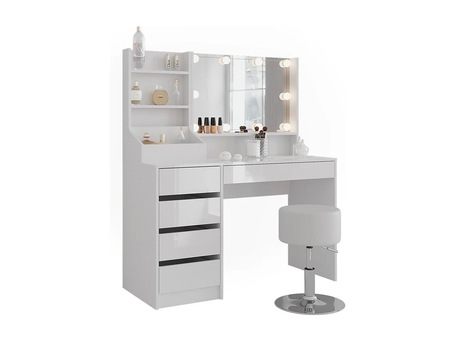 Kaptafel set met kruk wit/wit hoogglans 119.8x50.1x76 sherry