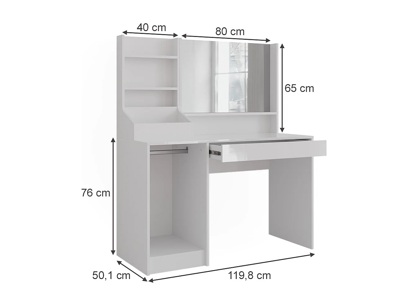 Coiffeuse blanc/blanc brillant 119.8x50.1x76 sherry