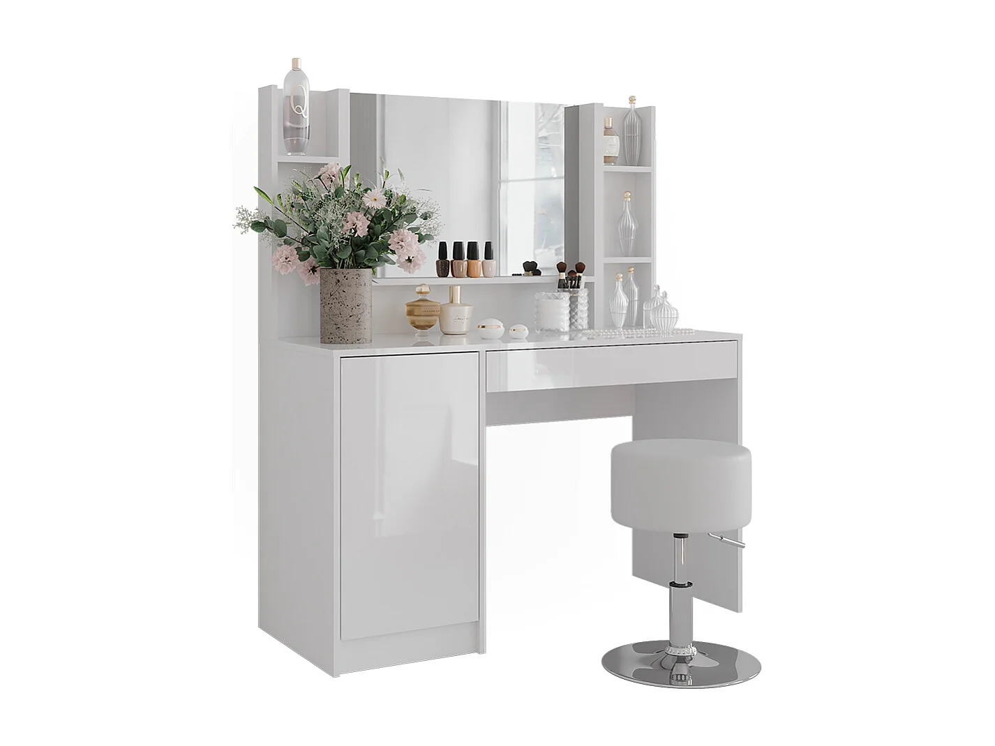 Schminktisch weiß/weiß hochglanz 119.8x50.1x76 sherry