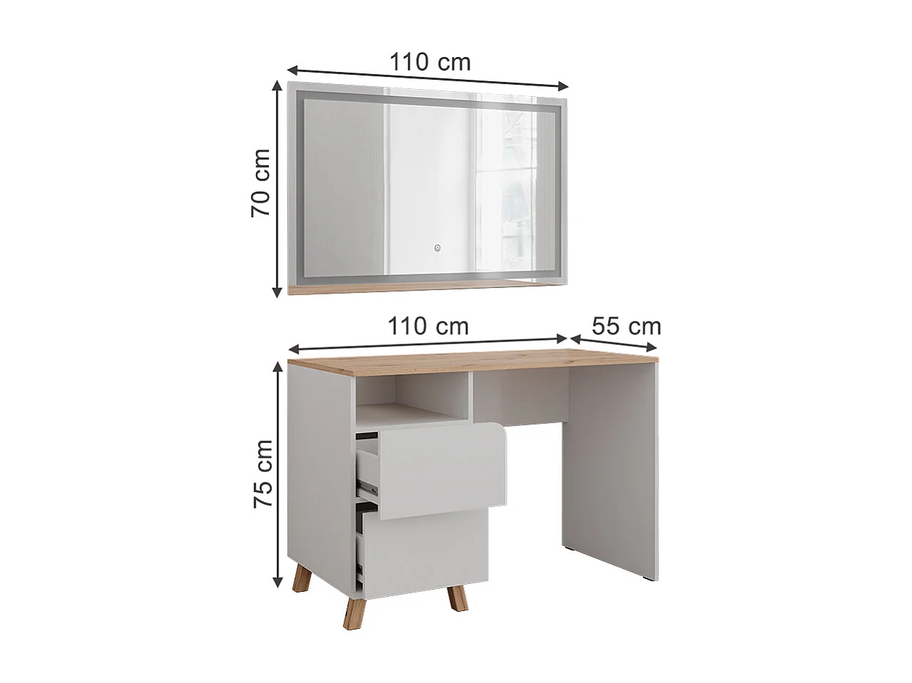 Coiffeuse blanc/artisan 110x55x75 karen