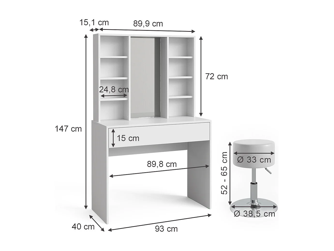Tocador blanco 93x40x147 alexa