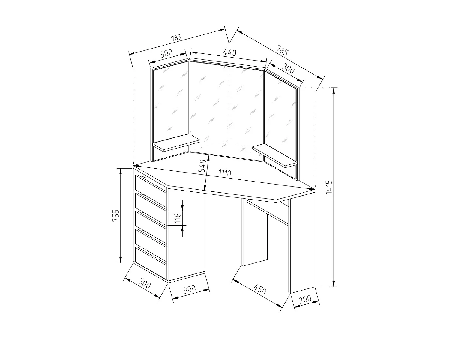 Tocador de esquina blanco/sonoma 110x54x141.5 arielle