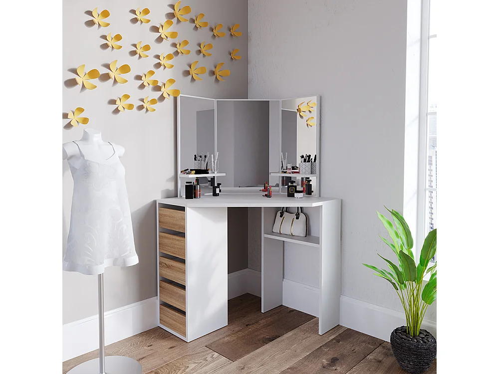 Tocador de esquina blanco/sonoma 110x54x141.5 arielle