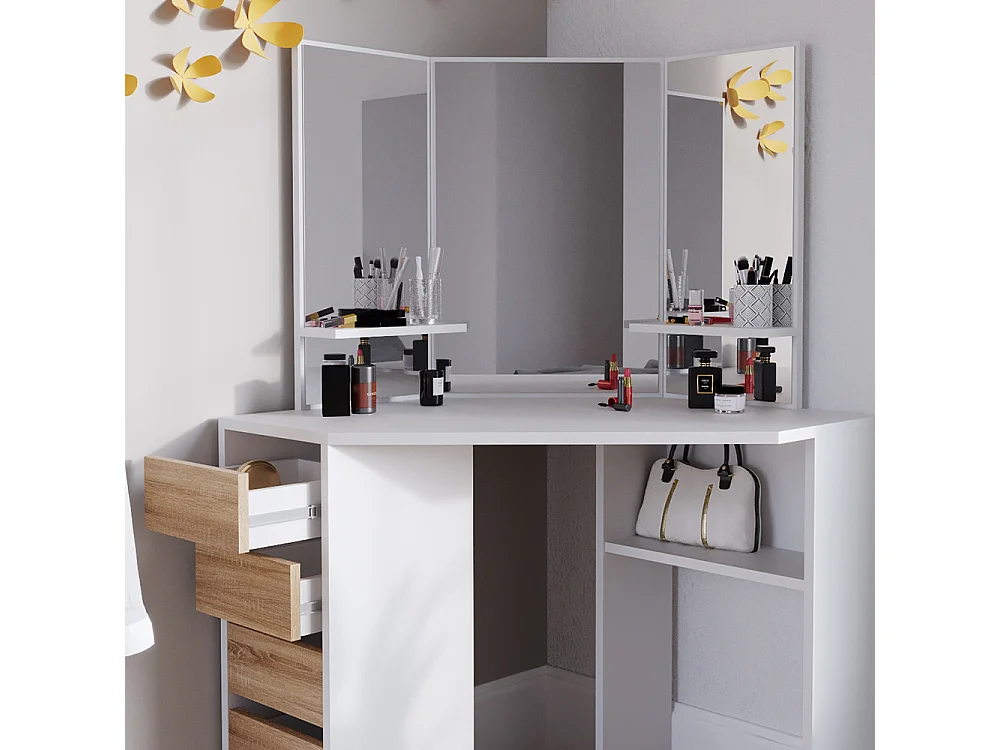 Tocador de esquina blanco/sonoma 110x54x141.5 arielle