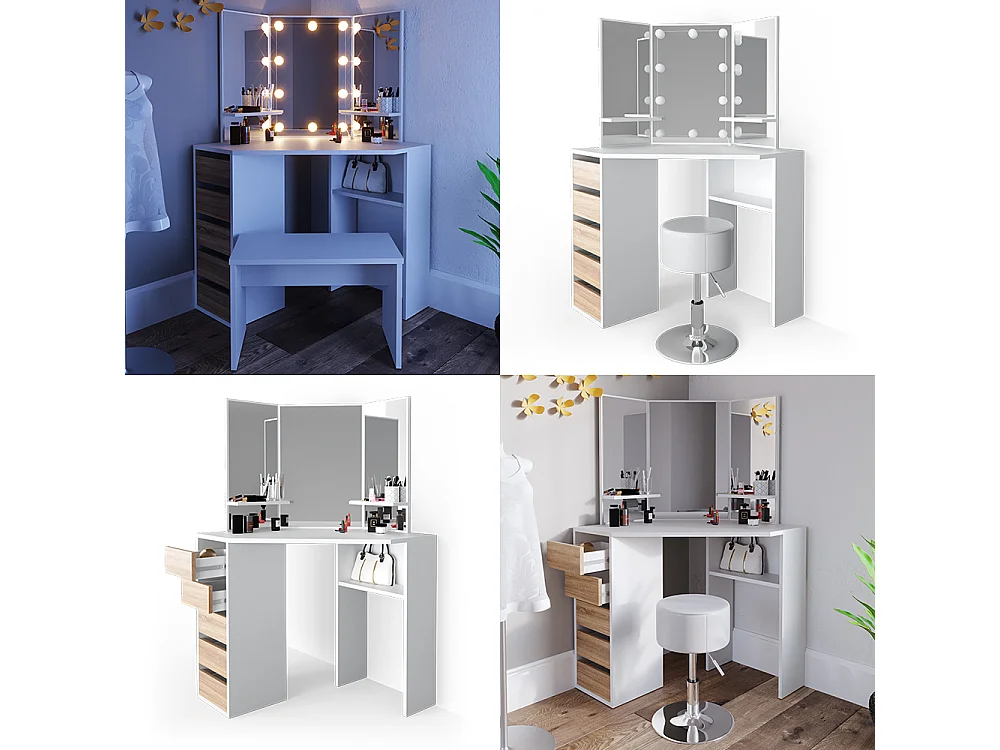 Tocador de esquina blanco/sonoma 110x54x141.5 arielle