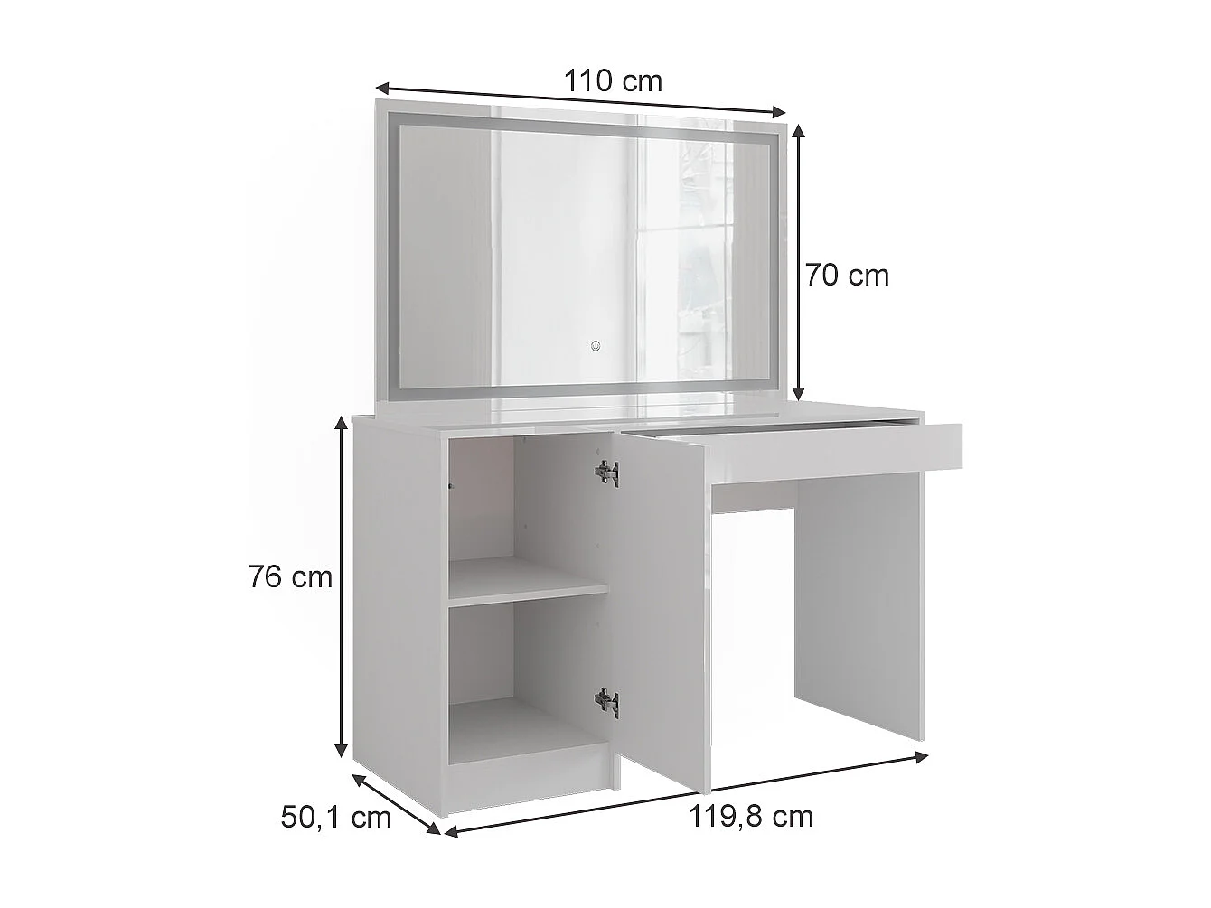 Schminktisch weiß/weiß hochglanz 119.8x50.1x76 sherry