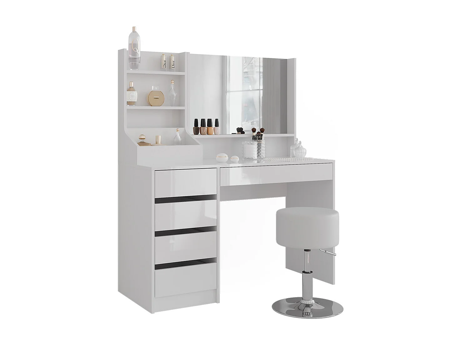Schminktisch weiß/weiß hochglanz 119.8x50.1x76 sherry