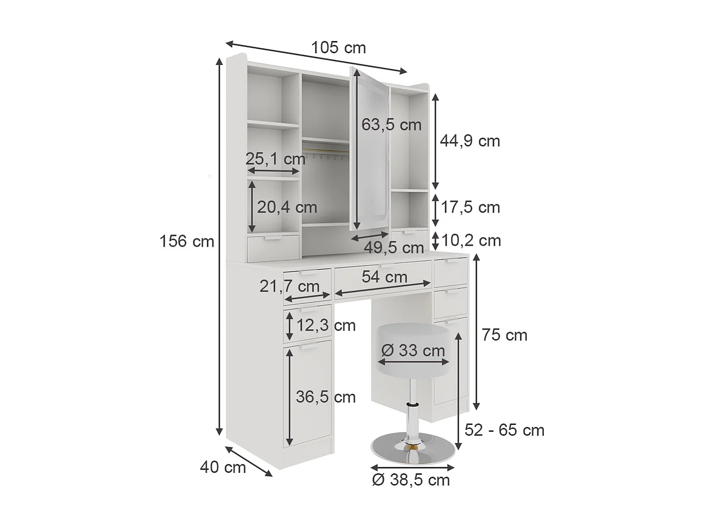 Tavolo da toilette bianco 105x40x156 solea