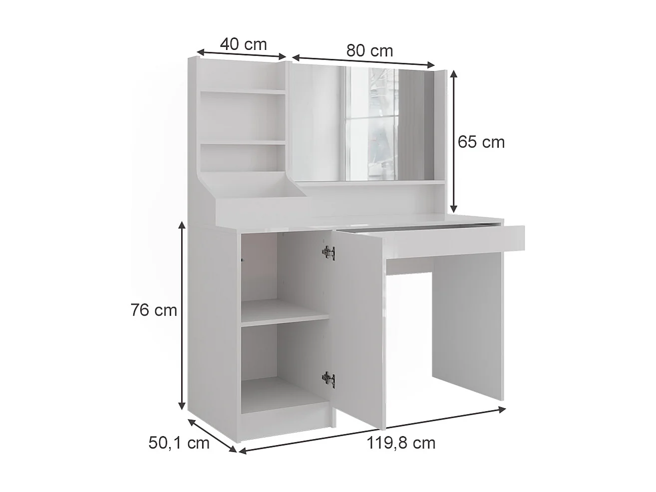 Coiffeuse blanc/blanc brillant 119.8x50.1x76 sherry