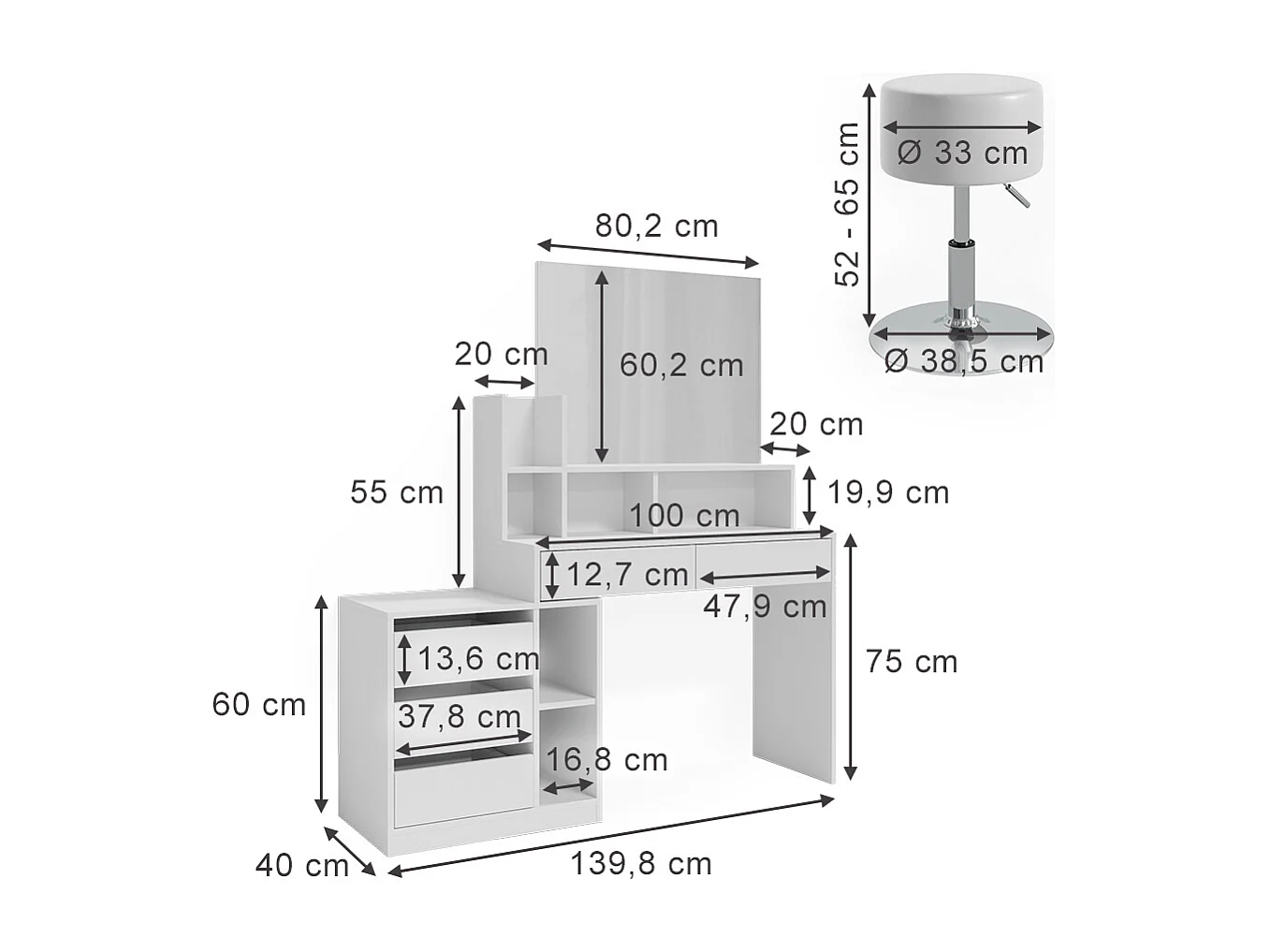 Coiffeuse blanc 139.8x40x115 anja